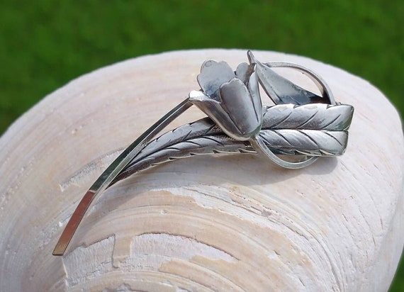 Tulip Brooch, Jewelart Mid Century Sterling Silve… - image 2