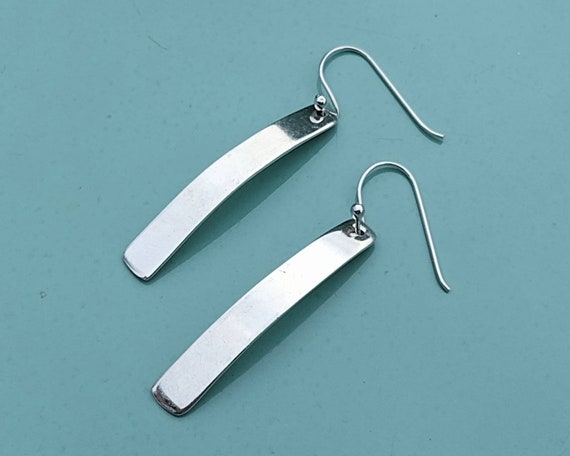 Sterling Silver Vintage Strip Earrings, Modernist… - image 7