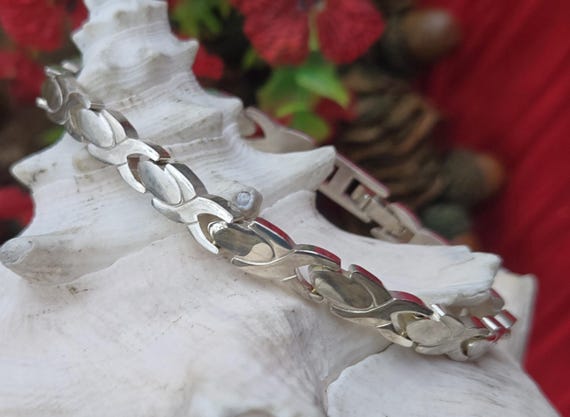 Vintage Solid Sterling Silver Chevron Link Bracel… - image 10