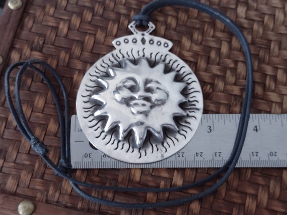 Sterling Silver Large Sun Face Pendant Necklace, … - image 8