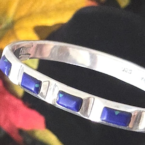 Azurite Sterling Silver Taxco Vintage Hinged Bangle Bracelet, 32g