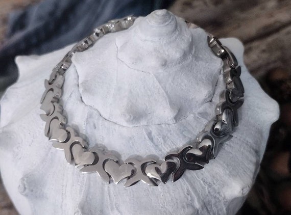 Sterling Silver Heart Bracelet, Vintage Sterling … - image 1