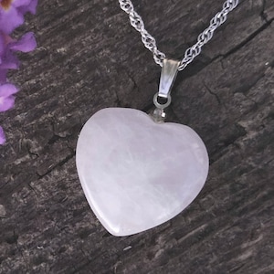 Vintage Soft Pink Rose Quartz Heart Pendant Necklace, Sterling Silver Chain, 16&quot;