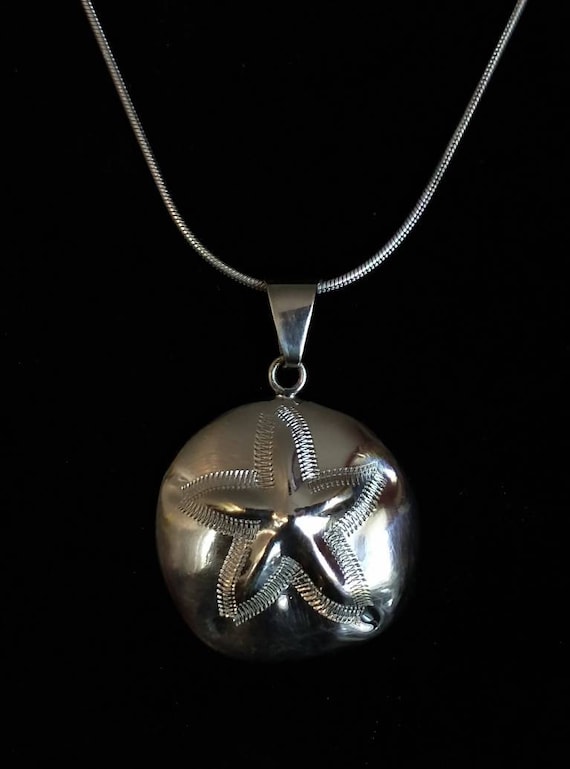 Sterling Silver Sand Dollar Necklace, Vintage San… - image 4