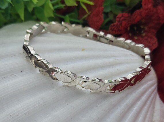 Vintage Solid Sterling Silver Chevron Link Bracel… - image 4