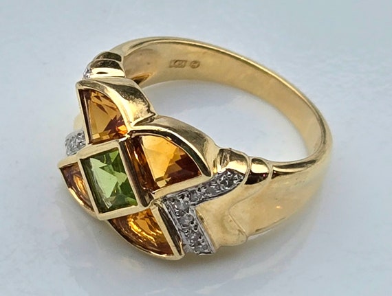 14k Gold Ring with Citrine, Peridot, and Diamonds… - image 2