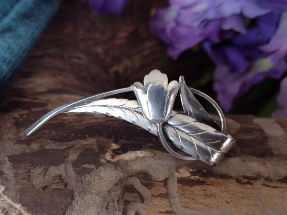 Tulip Brooch, Jewelart Mid Century Sterling Silve… - image 4