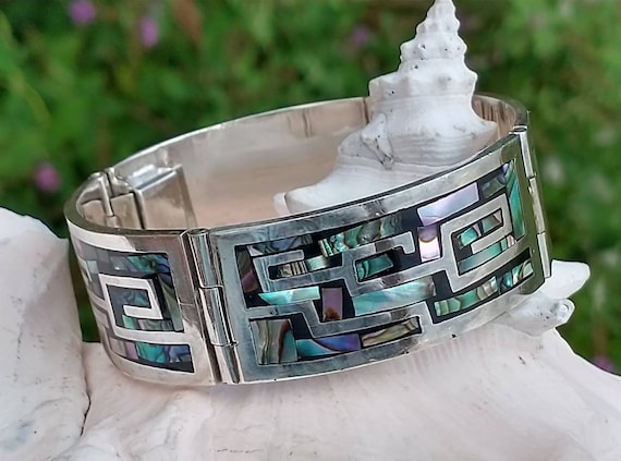 Vintage Taxco Sterling Abalone Inlay Bracelet, 71… - image 6