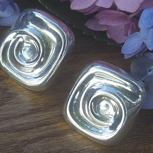 Vintage Taxco Sterling Silver Earrings, Modernist Swirl Clip Ons, 1 1/4&quot;, 23g