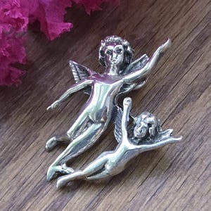 Vintage Mexican Sterling Silver Cherub Brooch, 1 1/2&quot; Angel Pin, Mex 925