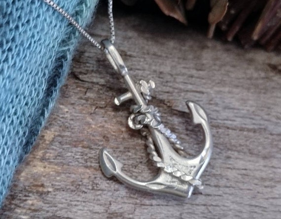 Anchor Pendant Necklace Sterling Silver, Vintage … - image 4
