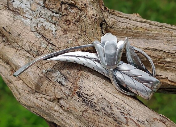 Tulip Brooch, Jewelart Mid Century Sterling Silve… - image 3