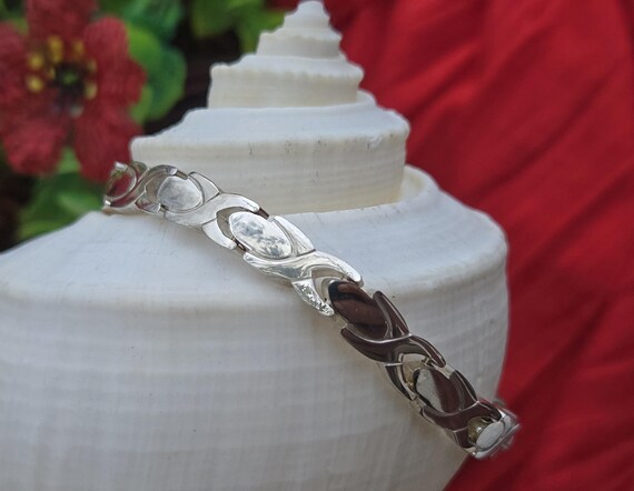 Vintage Solid Sterling Silver Chevron Link Bracel… - image 2