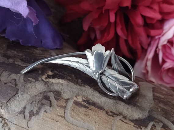 Tulip Brooch, Jewelart Mid Century Sterling Silve… - image 1