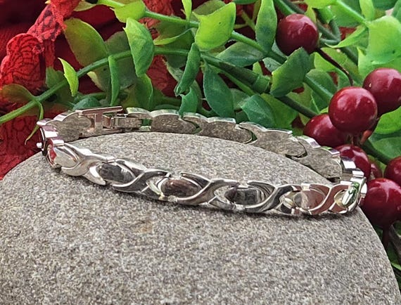 Vintage Solid Sterling Silver Chevron Link Bracel… - image 3