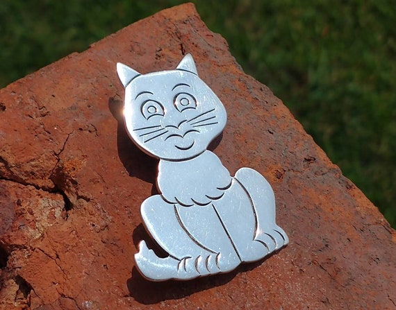 Taxco Cat Brooch, Sterling Silver Artisan Brooch,… - image 2