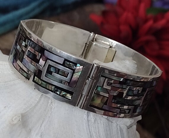 Vintage Taxco Sterling Abalone Inlay Bracelet, 71… - image 4