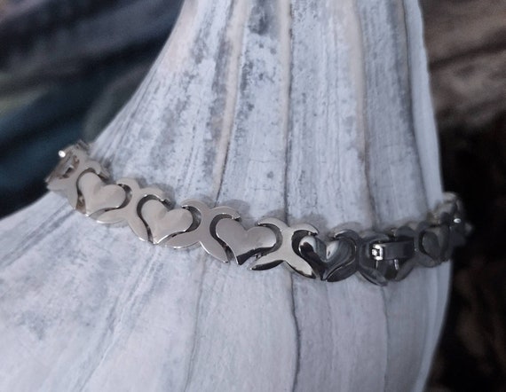 Sterling Silver Heart Bracelet, Vintage Sterling … - image 5