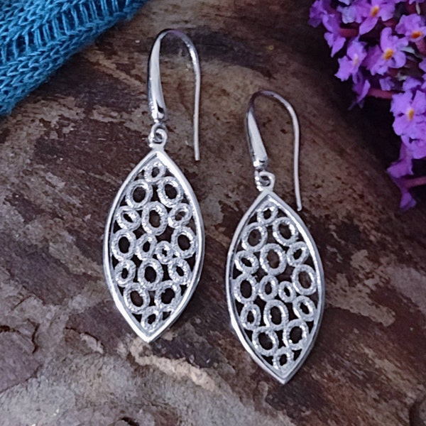 Sterling Silver Vintage Openwork Earrings, Vintage Sterling Silver Ear Wire Earrings, Peru 925 CG