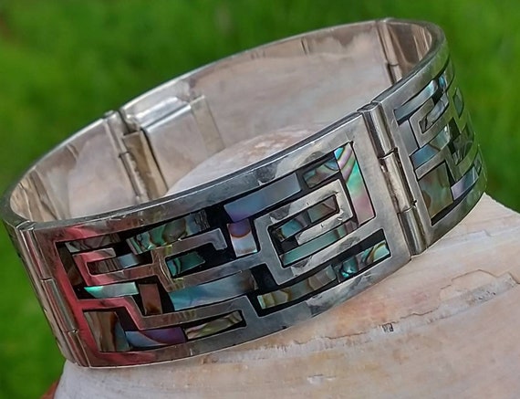 Vintage Taxco Sterling Abalone Inlay Bracelet, 71… - image 5