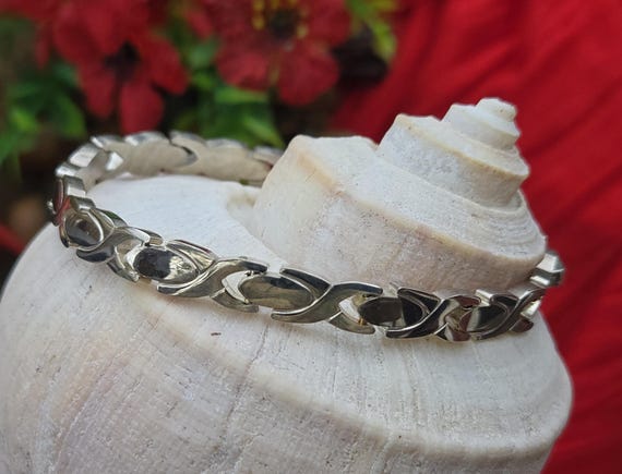 Vintage Solid Sterling Silver Chevron Link Bracel… - image 12