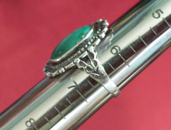 Vintage Green Stone Sterling Silver Ring, Artisan… - image 10