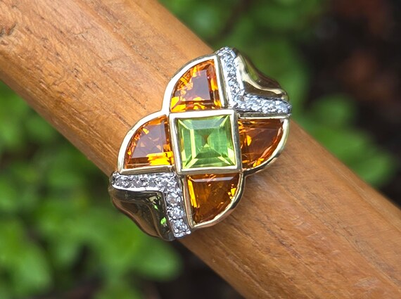 14k Gold Ring with Citrine, Peridot, and Diamonds… - image 8