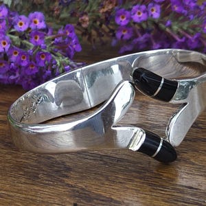 Vintage Taxco Sterling Clamper Bracelet, TR-110 Mexico 925, Modernist Sterling and Black Design, 51g