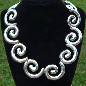 Vintage Taxco Sterling Silver Necklace, Swirl Link Collar, TS-99, 925 Mexico, 78g Statement Piece