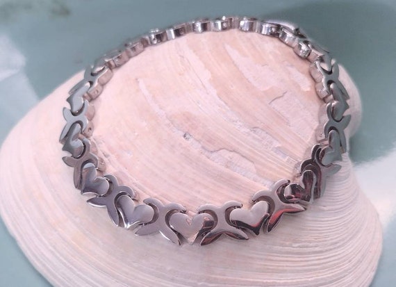 Sterling Silver Heart Bracelet, Vintage Sterling … - image 6