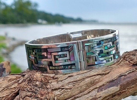 Vintage Taxco Sterling Abalone Inlay Bracelet, 71… - image 3
