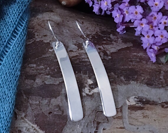 Sterling Silver Vintage Strip Earrings, Modernist… - image 8