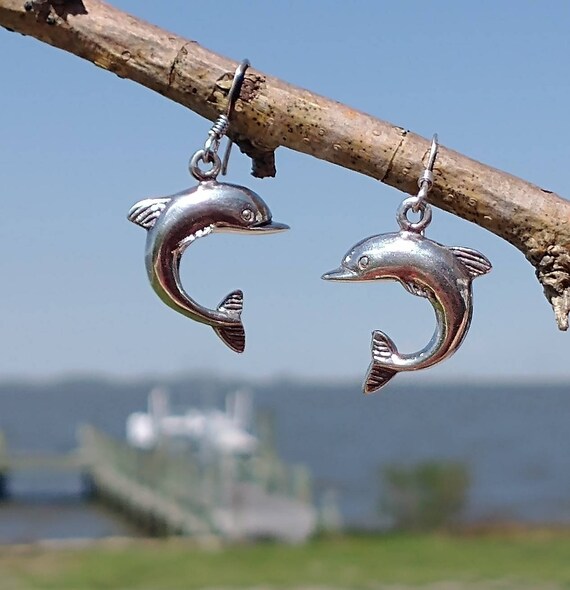 Sterling Silver Dolphin Earrings, Solid Sterling S
