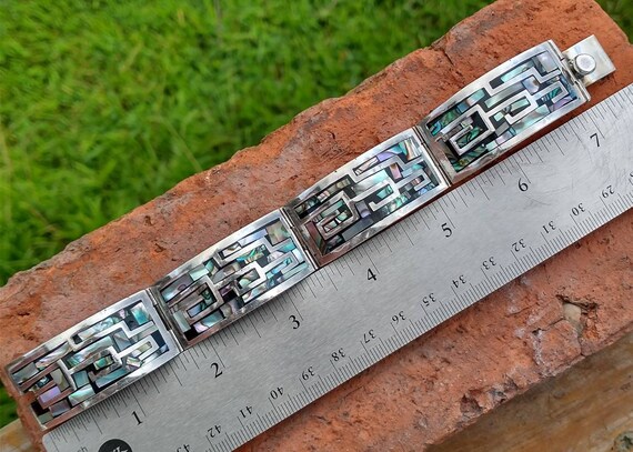Vintage Taxco Sterling Abalone Inlay Bracelet, 71… - image 9