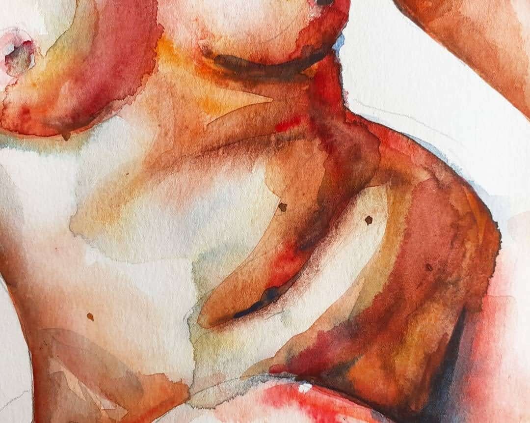 Reproduction Du Tableau Les Grains de Beauté Aquarelle d'un Corps Femme Assise