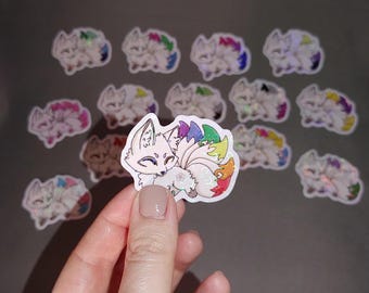 2" Rainbow Fox Holographic Heart Stickers