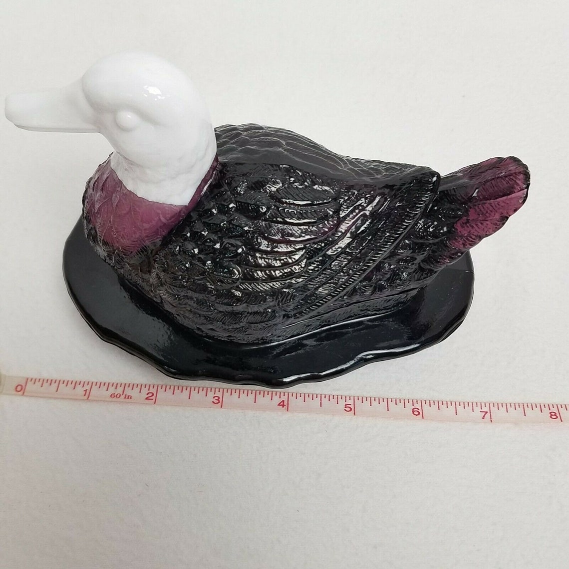 Fenton L.G. Wright Purple Amethyst Glass/Milk Glass Duck On | Etsy