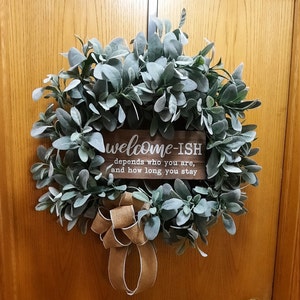 Lambs Ear Wreath, Greenery wreath, Wreath For All Seasons, Lambs Ear wreath with sign, wreath for front door, year round wreath