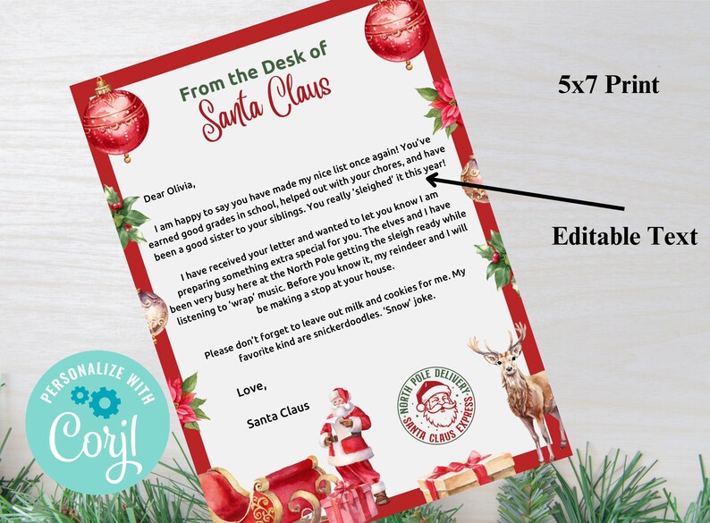 Editable Letter From Santa, Personalized Santa Letter, Printable Letter ...