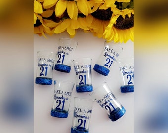 Personalized Glitter Shot Glasses: Birthday, Bachelorette Party Favors