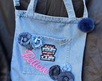 Denim Faith Patchwork Jean Tote Bag