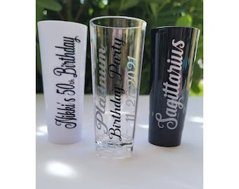 Vasos de chupito de plástico altos, reutilizables y personalizables. Recuerdos para fiestas de adultos.