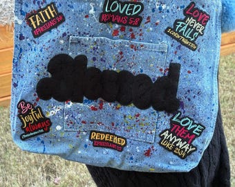 Mochila/Bolso de mezclilla con parches, parches termoadhesivos personalizados