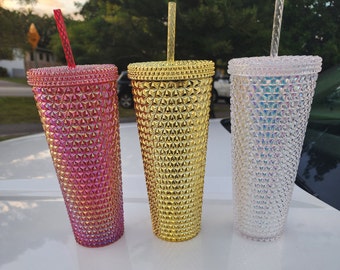 Christmas textured Holiday Tumblers, Gold, White or Pink Diamond cut tumblers