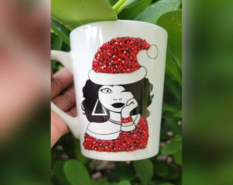 Taza de Navidad Bling, taza navideña de mujer afro