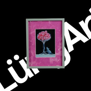 Kunstkarte in elegantem Rahmen mit handgefertigtem Passepartout - Titel: Die Himbeermaus | Geschenk | Dekoration