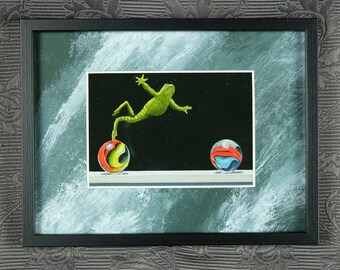 The Acrobat - art card in an elegant frame with handmade passe-partout | Gift | decoration