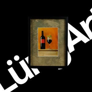 Kunstkarte in elegantem Rahmen mit handgefertigtem Passepartout - Titel: Vino de chill | Geschenk | Dekoration