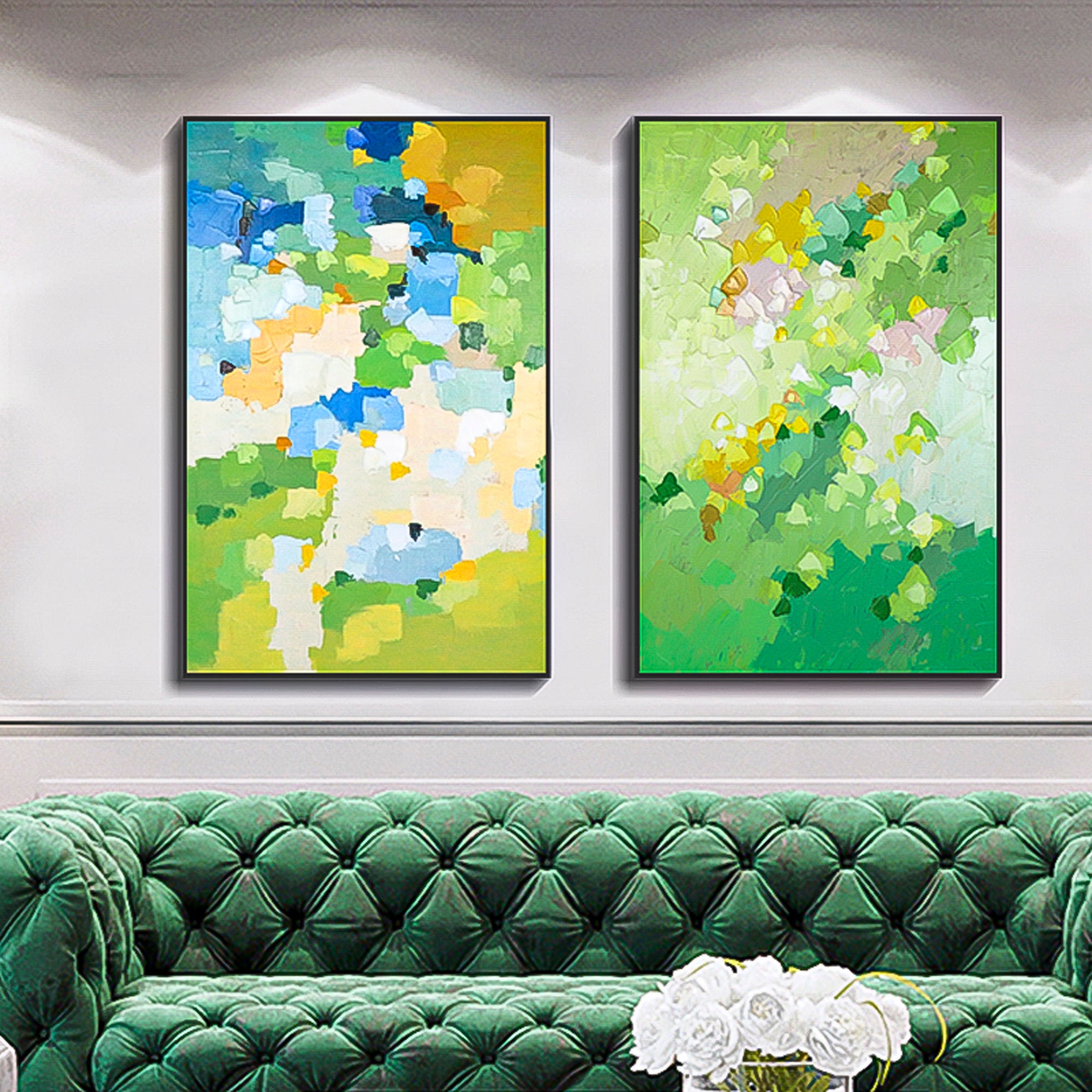 2 Piece Wall Art Gallery Wall Set Greenery Wall Art Modern Abstract Oil ...
