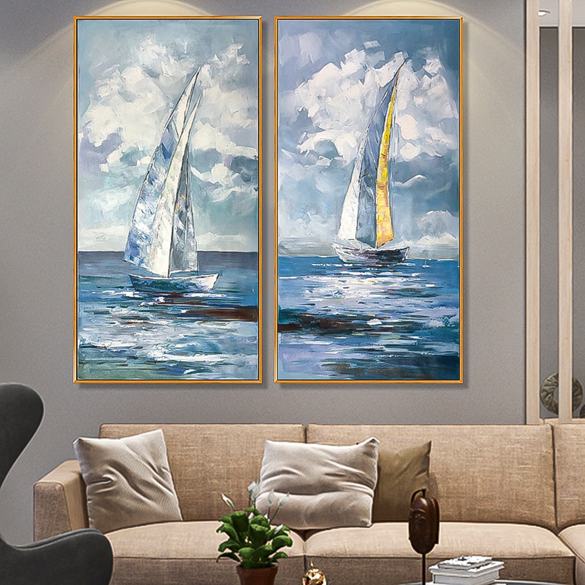 Sailboat Painting 2 Piece Wall Art Gallery Wall Set Original Etsy